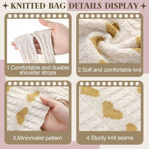 3 Pcs Crochet Tote Bag for Women Summer Aesthetic Knitted Shoulder Beach Bag Large Y2k Tote Heart Purse Handbag in Saudi Arabia