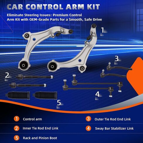 KEYOOG 10Pcs Front Lower Control Arm Kit w/Ball Joint Fit For 2011-2013 2014-2017 Ni-ssan Quest, Outer Inner Tie Rod End, Sway Bar Link, Boots (OE# 524-221 524-222 MS301200 K750783 EV801340 ES801267) in Saudi Arabia