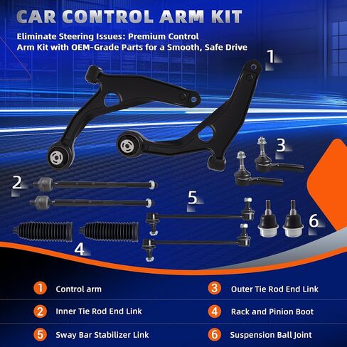 KEYOOG 12Pcs Front Lower Control Arm Kit Fit For 2009-2010 2011-2020 Do-dge Journey, Ball Joint, Outer Inner Tie Rod End, Sway Bar Link, Boot (OE# K641333 K641334 K750382 EV800611 ES800408 K500120) in Saudi Arabia