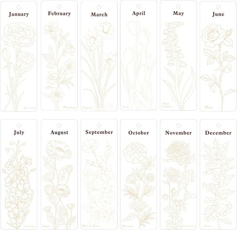 Watercolor Painting Bookmarks Kit, 12 Monthly Floral Paintable Bookmarks with Colorful Tassels, Reading Tracker for Book & Art Lovers, Coloring Book, Valentines Gift Idea for Teens & Adults Only in Kuwait