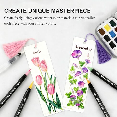 Watercolor Painting Bookmarks Kit, 12 Monthly Floral Paintable Bookmarks with Colorful Tassels, Reading Tracker for Book & Art Lovers, Coloring Book, Valentines Gift Idea for Teens & Adults Only in Kuwait