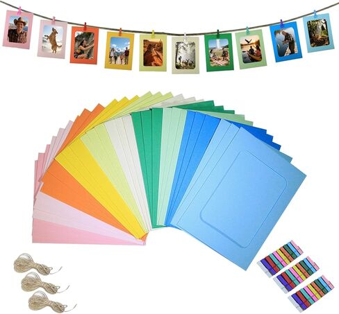 30Pcs Paper Photo Frames, 4x6Inch Colorful Picture Display Holders, Cardborad Picture Frames with String and Clips, DIY Graduation Photo Hanging Banner for Home, Classroom, Offices in Saudi Arabia