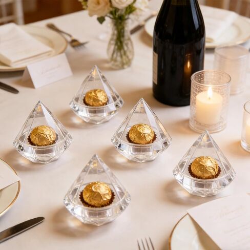 LOPYXBR 36 PCS 3x3 In Diamond Shape Candy Boxes Plastic Clear Favor Boxes 3x3 Diamond Shape Silver Ornament Container Transparent Gift Boxes for Wedding, Valentines, Christmas, Birthday in Kuwait