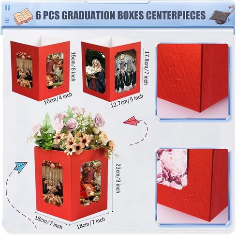 FOBSME 6 PCS Graduation Picture Box Centerpieces for Table 6/7 Inch Red Photo Frame Display Picture Table Props Boxes for Congrats Grad Party Favors, Wedding, Birthday Table Decoration in Saudi Arabia