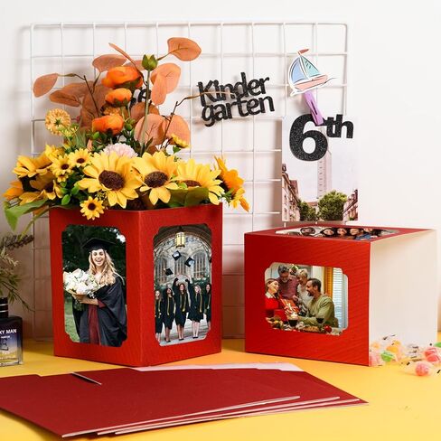 FOBSME 6 PCS Graduation Picture Box Centerpieces for Table 6/7 Inch Red Photo Frame Display Picture Table Props Boxes for Congrats Grad Party Favors, Wedding, Birthday Table Decoration in Saudi Arabia