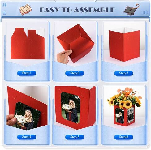 FOBSME 6 PCS Graduation Picture Box Centerpieces for Table 6/7 Inch Red Photo Frame Display Picture Table Props Boxes for Congrats Grad Party Favors, Wedding, Birthday Table Decoration in Saudi Arabia