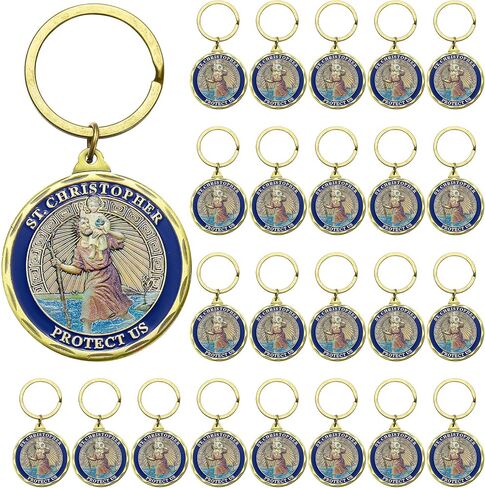 Kigeli 24 Pcs St Christopher Protect Us Challenge Coin Keychain Patron Saint of Travelers Prayer Commemorative Coin Keychains Medal Commemorative Gift for Parent, Family, Friend in Saudi Arabia