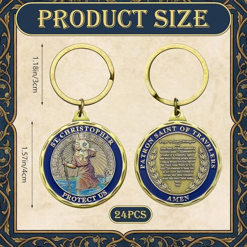 Kigeli 24 Pcs St Christopher Protect Us Challenge Coin Keychain Patron Saint of Travelers Prayer Commemorative Coin Keychains Medal Commemorative Gift for Parent, Family, Friend in Saudi Arabia