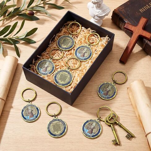 Kigeli 24 Pcs St Christopher Protect Us Challenge Coin Keychain Patron Saint of Travelers Prayer Commemorative Coin Keychains Medal Commemorative Gift for Parent, Family, Friend in Saudi Arabia