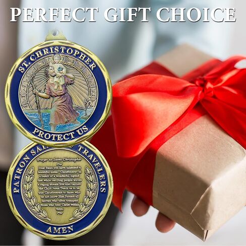Kigeli 24 Pcs St Christopher Protect Us Challenge Coin Keychain Patron Saint of Travelers Prayer Commemorative Coin Keychains Medal Commemorative Gift for Parent, Family, Friend in Saudi Arabia