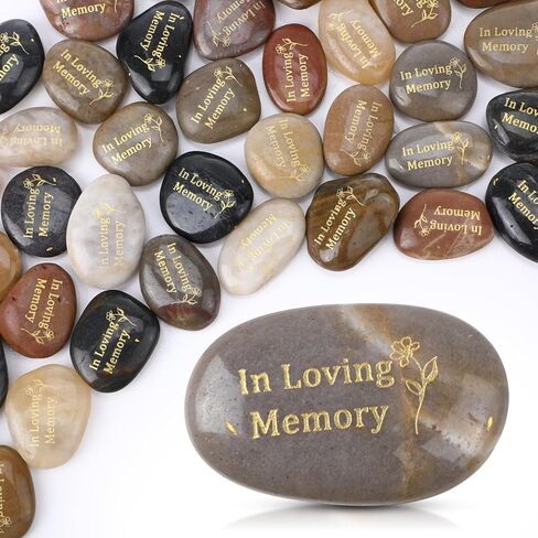 36 Pcs Memorial Stones 1.97 Inch Celebration of Life Inspirational Favor River Rock Engraved in Loving Memory Funeral Decoration Favors for Memorial Lincoln's Birthday Gifts in Saudi Arabia