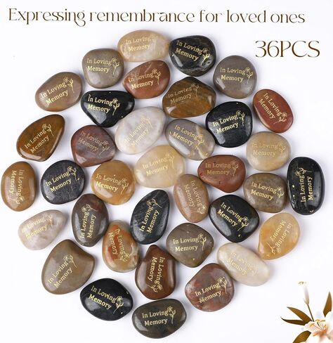 36 Pcs Memorial Stones 1.97 Inch Celebration of Life Inspirational Favor River Rock Engraved in Loving Memory Funeral Decoration Favors for Memorial Lincoln's Birthday Gifts in Saudi Arabia