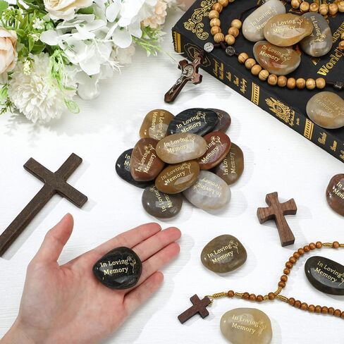 36 Pcs Memorial Stones 1.97 Inch Celebration of Life Inspirational Favor River Rock Engraved in Loving Memory Funeral Decoration Favors for Memorial Lincoln's Birthday Gifts in Saudi Arabia