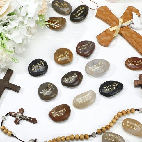 36 Pcs Memorial Stones 1.97 Inch Celebration of Life Inspirational Favor River Rock Engraved in Loving Memory Funeral Decoration Favors for Memorial Lincoln's Birthday Gifts in Saudi Arabia