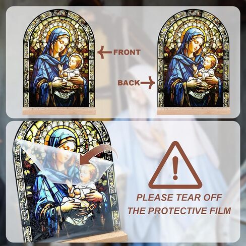 Yookeer 2 Pcs Virgin Mary and Child Icon Tabletop Decor Virgin Mary Catholic Ornament with Wooden Catholic Rosaries for Christian Gifts in Saudi Arabia