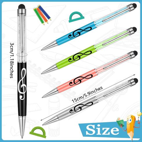 Outus 12 Pcs Music Stylus Pens 2-in-1 Piano Student Gift Retractable Crystal Musical Note Ballpoint Pen with Stylus Tips for Touch Screen Marching Band Music Teacher Student Gift(Assorted Colors) in Kuwait