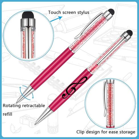 Outus 12 Pcs Music Stylus Pens 2-in-1 Piano Student Gift Retractable Crystal Musical Note Ballpoint Pen with Stylus Tips for Touch Screen Marching Band Music Teacher Student Gift(Assorted Colors) in Kuwait