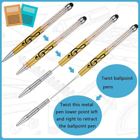 Outus 12 Pcs Music Stylus Pens 2-in-1 Piano Student Gift Retractable Crystal Musical Note Ballpoint Pen with Stylus Tips for Touch Screen Marching Band Music Teacher Student Gift(Assorted Colors) in Kuwait