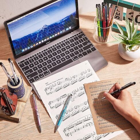 Outus 12 Pcs Music Stylus Pens 2-in-1 Piano Student Gift Retractable Crystal Musical Note Ballpoint Pen with Stylus Tips for Touch Screen Marching Band Music Teacher Student Gift(Assorted Colors) in Kuwait