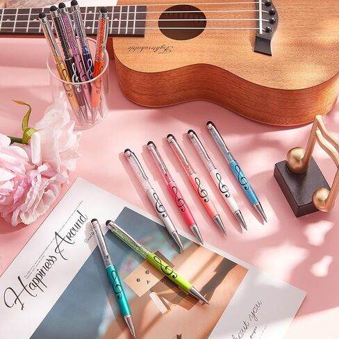Outus 12 Pcs Music Stylus Pens 2-in-1 Piano Student Gift Retractable Crystal Musical Note Ballpoint Pen with Stylus Tips for Touch Screen Marching Band Music Teacher Student Gift(Assorted Colors) in Kuwait