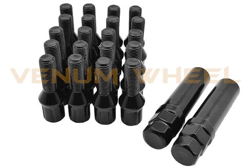 20 Pc Black Spline Tuner Lug Bolts M12x1.25 | 28mm OEM Shank Size | + 2 Sockets in Saudi Arabia