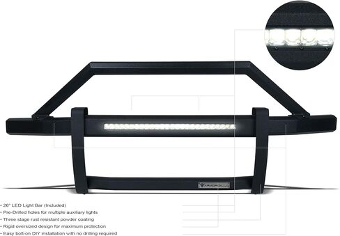 Armordillo Arx LED واقي ما قبل العداء متوافق مع 2022-2025 Toyota Tundra | 8737767 | أسود محكم | واقي شبكة ما قبل العداء | واقي ممتص للصدمات | شريط إضاءة LED مقاس 26 بوصة in Saudi Arabia