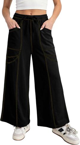 Athlisan Womens Wide Leg Pants Casual High Waisted Baggy Lounge Sweatpants with Pockets in Saudi Arabia
