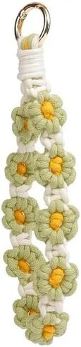 Green Macrame Wristlet Keychain,Cute Daisy Key Chains Women for Car Keys Boho Flower Keychains Handmade Bracelet for Keys Accessories in Saudi Arabia
