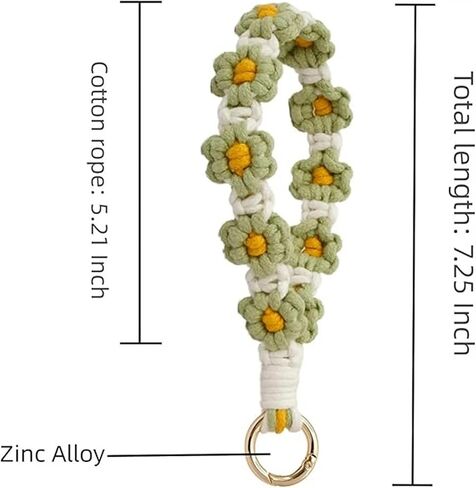 Green Macrame Wristlet Keychain,Cute Daisy Key Chains Women for Car Keys Boho Flower Keychains Handmade Bracelet for Keys Accessories in Saudi Arabia