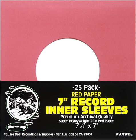 (25) 7" 45rpm Red Vinyl Record Inner Sleeves - Archival Quality, Super Heavyweight 29# Paper with Hole - 07IWRE in Kuwait