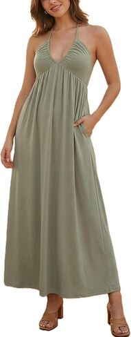 فستان PINUPART النسائي طويل برباط خلفي مع جيوب in Kuwait