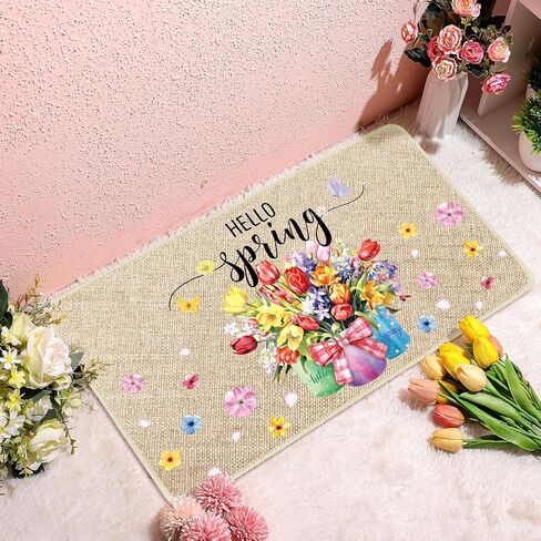 Zhanmai Easter Welcome Doormat Outdoor Entrance Easter Bunny Door Mat Non Slip Decorative Outdoor Doormats Front Door Mats for Spring Home Yard Rustic Party Decor, 16" x 28" in Saudi Arabia