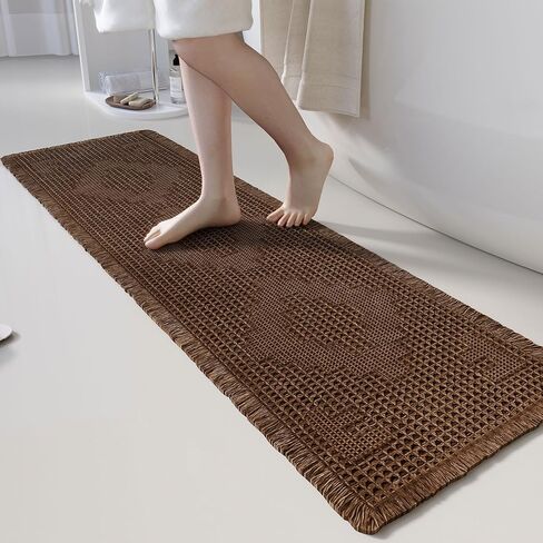 LUFEIJIASHI Non Slip Bath Mats for Bathroom Soft Absorbent Boho Bathroom Rugs with Tassels Waffle Bath Mat Machine Washable Dark Brown, 1'6" x 4' in Kuwait
