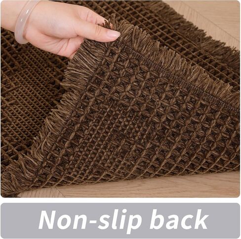 LUFEIJIASHI Non Slip Bath Mats for Bathroom Soft Absorbent Boho Bathroom Rugs with Tassels Waffle Bath Mat Machine Washable Dark Brown, 1'6" x 4' in Kuwait