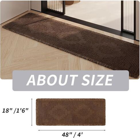 LUFEIJIASHI Non Slip Bath Mats for Bathroom Soft Absorbent Boho Bathroom Rugs with Tassels Waffle Bath Mat Machine Washable Dark Brown, 1'6" x 4' in Kuwait