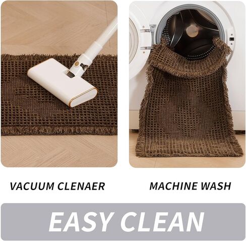LUFEIJIASHI Non Slip Bath Mats for Bathroom Soft Absorbent Boho Bathroom Rugs with Tassels Waffle Bath Mat Machine Washable Dark Brown, 1'6" x 4' in Kuwait