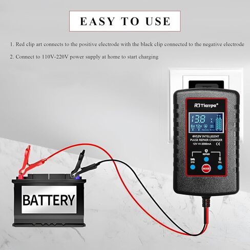 Car Battery Charger, 6V/12V Smart Pulse Battery Repair & Desulfator with ASE Adapter Cable, Intelligent Automatic Trickle Charger Maintainer for Car Truck Motorcycle Marine in Kuwait
