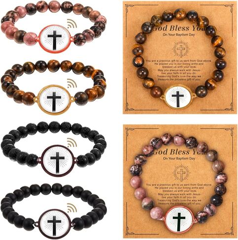 4 Sets Daily Bible Verse Bracelets with NFC Jesus Christian Bracelet with Blessing Cards Pastor Inspirational Verse Christian Gifts for Women, Men in Kuwait
