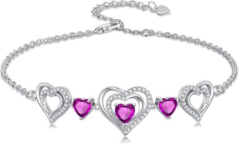 Birthstone Charm Link Bracelet 925 Sterling Silver Rose/Heart/Mom Bracelet with 12 Months Birthstone Mother's Day Gift Jewelry Gifts for Women,Chain Length 7"+2" Extend in Kuwait