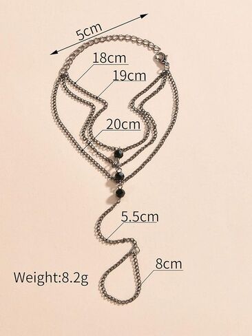 الطبقات شرابة سلسلة اليد سوار مع خواتم الاصبع الرقيق للنساء خمر الأسود الشرير ربط حلقة سوار لذيذ قابل للتعديل هدايا المجوهرات العصرية للنساء in Kuwait