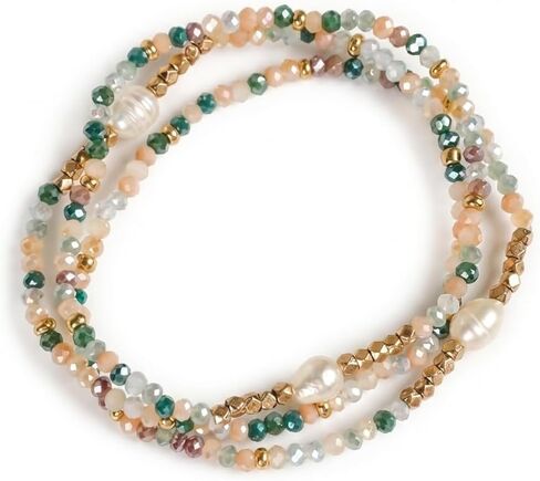 Dainty Pearl Beaded Bracelets for Women,Freshwater Pearl Stretch Multilayer Bracelet Stack Boho Charm Accessories Birthday Summer Beach Boho Vacation Jewelry Gifts in Kuwait