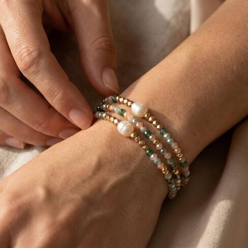 Dainty Pearl Beaded Bracelets for Women,Freshwater Pearl Stretch Multilayer Bracelet Stack Boho Charm Accessories Birthday Summer Beach Boho Vacation Jewelry Gifts in Kuwait