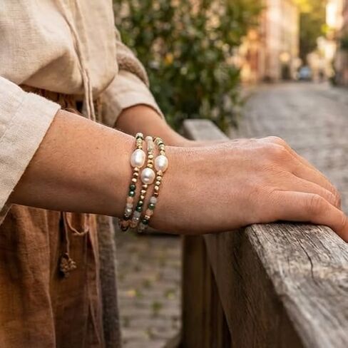 Dainty Pearl Beaded Bracelets for Women,Freshwater Pearl Stretch Multilayer Bracelet Stack Boho Charm Accessories Birthday Summer Beach Boho Vacation Jewelry Gifts in Kuwait
