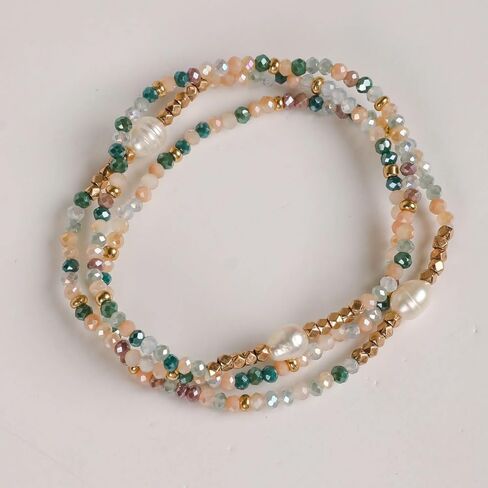 Dainty Pearl Beaded Bracelets for Women,Freshwater Pearl Stretch Multilayer Bracelet Stack Boho Charm Accessories Birthday Summer Beach Boho Vacation Jewelry Gifts in Kuwait