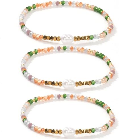 Dainty Pearl Beaded Bracelets for Women,Freshwater Pearl Stretch Multilayer Bracelet Stack Boho Charm Accessories Birthday Summer Beach Boho Vacation Jewelry Gifts in Kuwait