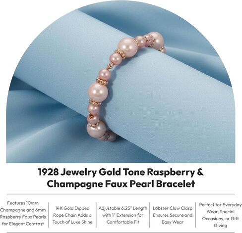 1928 Jewelry Women's Gold Tone Raspberry & Champagne Faux Pearl Bracelet in Saudi Arabia