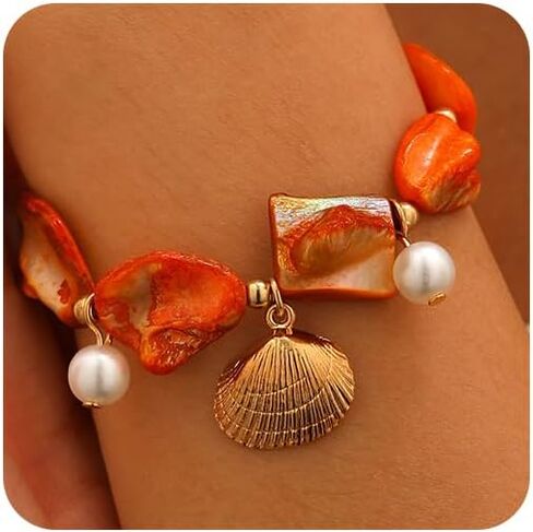 Chunky Irregular Seashell Pearl Bracelets for Women Hawaii Beach Sea Shells Coastal Conch Bracelet Trendy Tropical Pearls Statement Jewelry Gifts in Kuwait