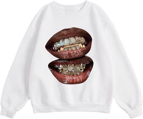 Verdusa Women's Hip Hop Lip Graphic Pullover Sweatshirts Fall Clothes Going Out Tops in Saudi Arabia