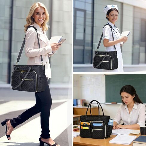 حقيبة حمل للنساء للعمل، حقيبة كتف للكمبيوتر المحمول مقاس 15.6 بوصة للممرضات والكتاب المقدس للسفر مع حامل أكواب، وجيب معزول، وحزام بسحاب، وحقيبة مكتب in Kuwait