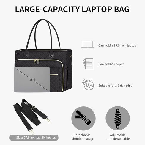 حقيبة حمل للنساء للعمل، حقيبة كتف للكمبيوتر المحمول مقاس 15.6 بوصة للممرضات والكتاب المقدس للسفر مع حامل أكواب، وجيب معزول، وحزام بسحاب، وحقيبة مكتب in Kuwait